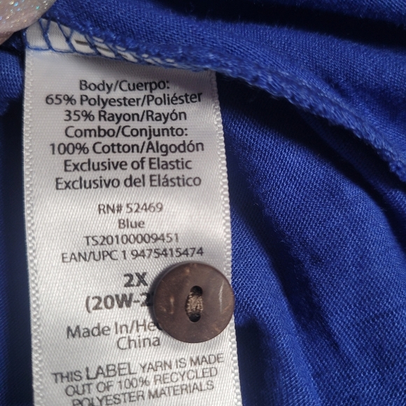 Terra & Sky Women's Royal Blue Button Front Short Sleeve Tunic Size 2X NWT - Picture 10 of 12